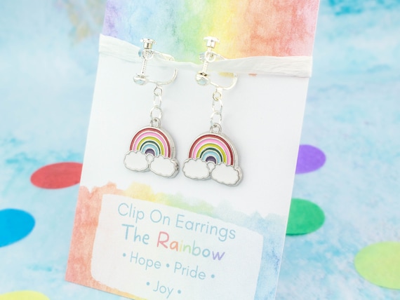 Rainbow Clip on Earrings Kid s Clip Ons Girl s Dangle Earrings
