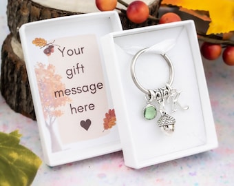 Gepersonaliseerde Acorn sleutelhanger, eikenboom cadeau, persoonlijke groei charme, Acorn geschenken voor leraren, herfst sleutelhanger, herfstaccessoires, bosgeschenken