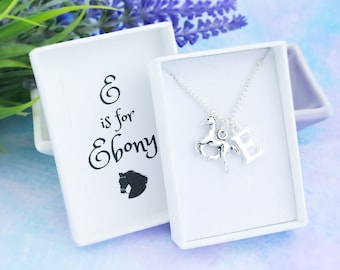 Horse Necklace, Children's Jewellery, Personalised Gift, Child's Name And Initial, Girls Horse Gift, Cute Horse Pendant, Horse Lover Jewelry