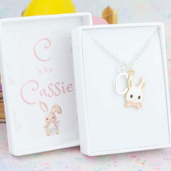 Easter Gifts, Personalised Easter Bunny Necklace, Children's Jewellery, Egg Hunt Reward, Little Girls Easter Necklace, Cute Rabbit Pendant