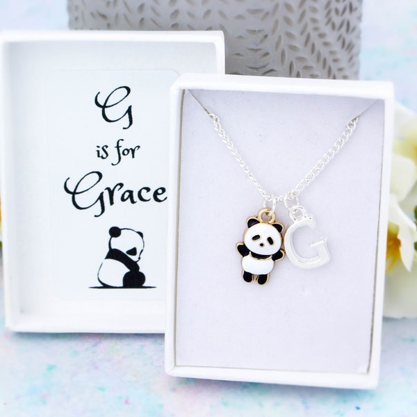 Panda Necklace, Children's Jewellery, Panda Jewelry, Initial Necklace For Little Girls, Cute Baby Panda Bear Charm, Panda Gifts For Kids