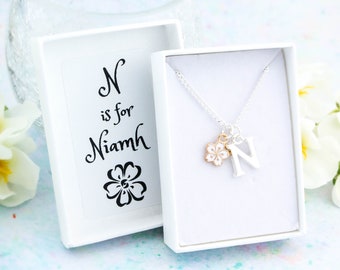 Flower Girl Necklace, Personalised Gift, Children's Jewellery, Girl's Charm Necklace, Cute Flower Gifts For Kids, Cherry Blossom Jewelry