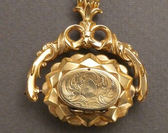 14K Agate Mourning Locket Spin Fob c1840