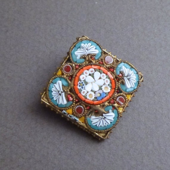 Antique  square micro Mosaic pin