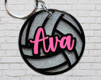 Custom Volleyball Keychain/Bag Tag - Glitter or Solid