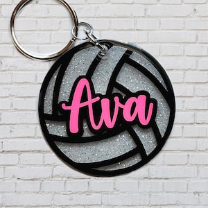 Custom Volleyball Keychain/Bag Tag - Glitter or Solid