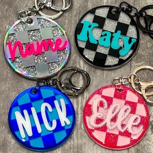 Custom Checkered Backpack Name Tag | Checkered Name Keychain | Custom Checkered Name Bag Tag | Diaper Bag Tag | Checkered School Name ID Tag