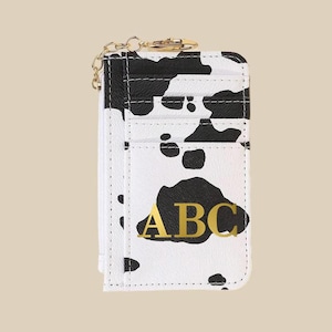 Monedero y tarjetero con estampado de vaca y llavero con bolsillo para monedas - Monedero personalizado con monograma