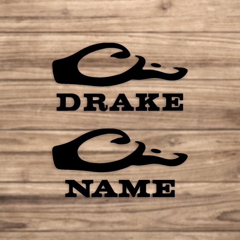 May include: Black and white silhouette of a duck head with the text "DRAKE" and "NAME" underneath.