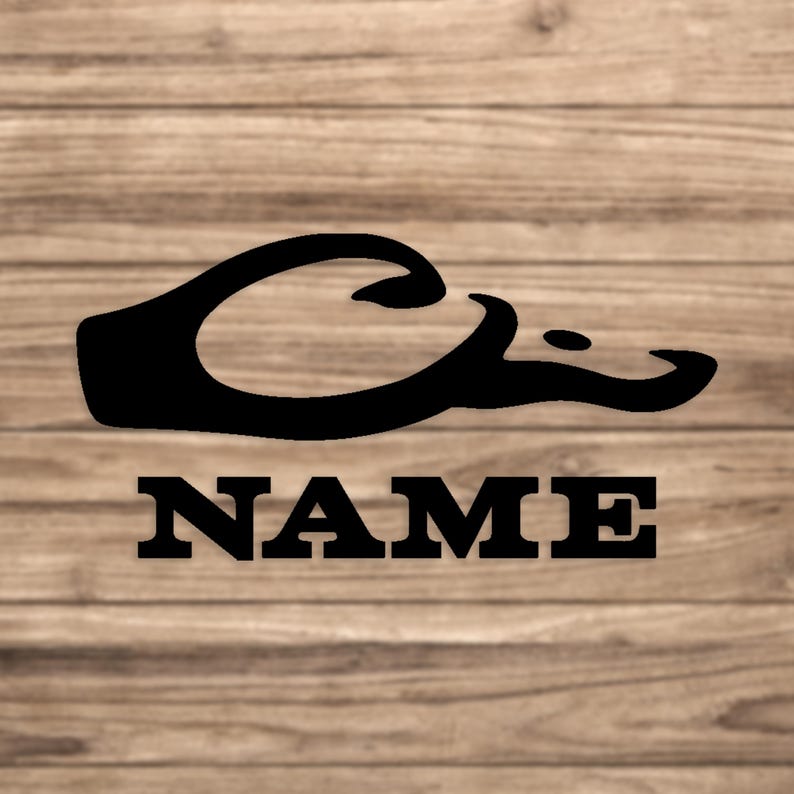 May include: Black and white silhouette of a duck head with the word "NAME" underneath. This is a customizable design for a decal or sticker.