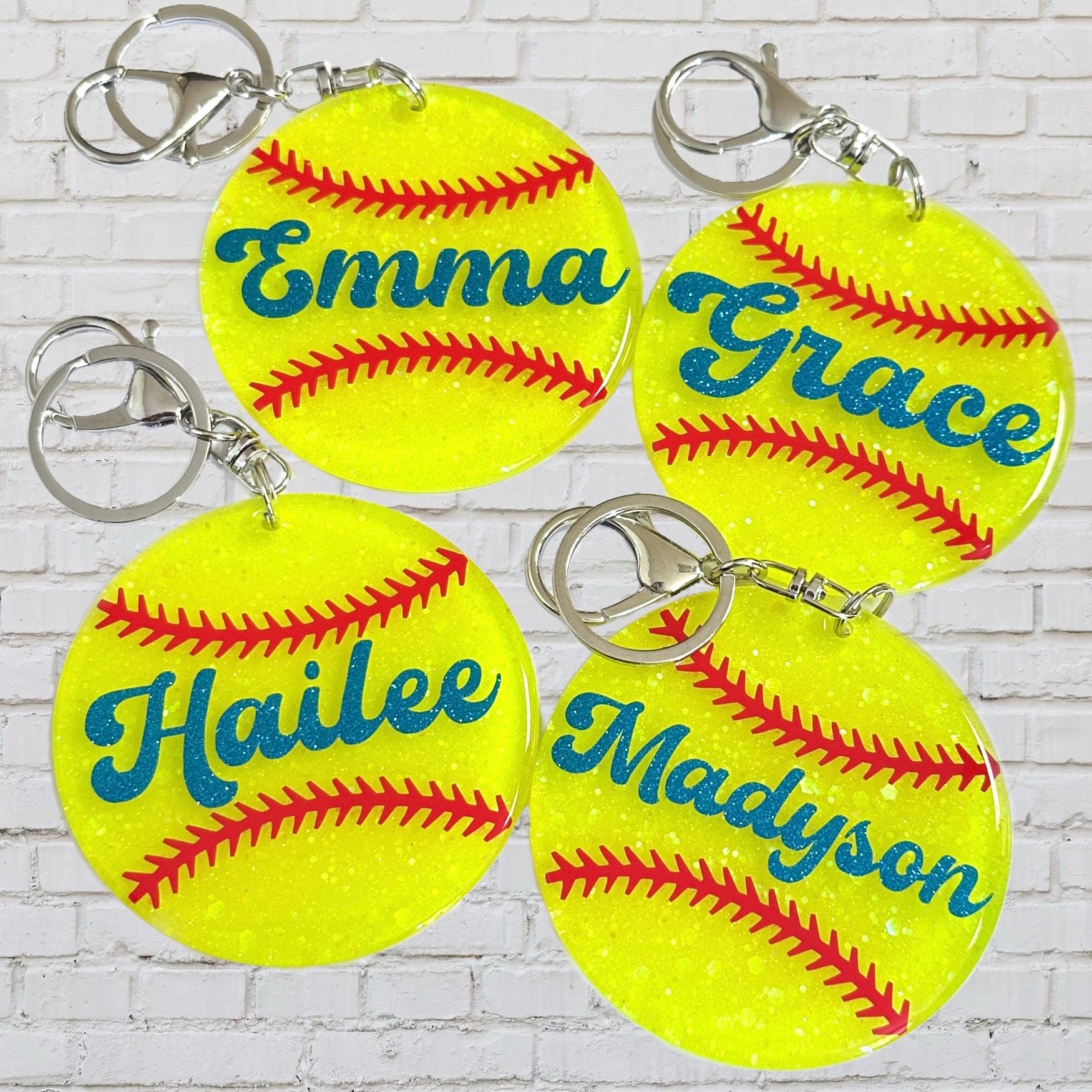 Custom, Glitter Softball Keychain/Bag Tag