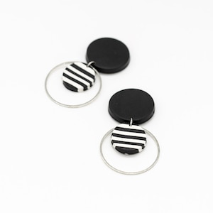 ANGELA Statement Earrings in Black with Trendy Black and White Stripes | Fitted with Surgical Steel Posts