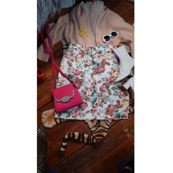 Romantic 80s Floral Denim Skirt