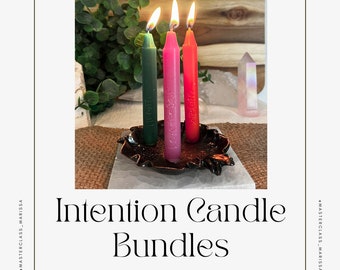 Bundle of Intention Infused Candles, Hand Carved, Spell Candles