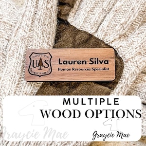 Premium Wood Name Tag with Logo Magnetic Backing Premium Wood Custom Engraved Wood Choices Maple Walnut Cherry Basswood Poplar and more!