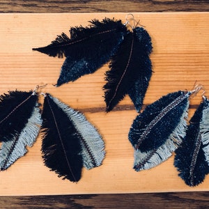 Denim feather earrings