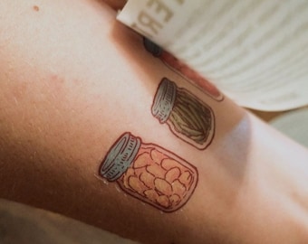 Temporary Tattoos Set of Three—Fermentation Canning Food Preservation Mason Jar Tattoos—Veggie Lover Tattoos