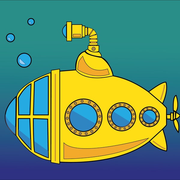 Submarine Illustration Children’s Wall Art, Printable Wall Art, Digital download, Yellow Submarine, Kids Room Art, Wall Art Decor, Art Decor