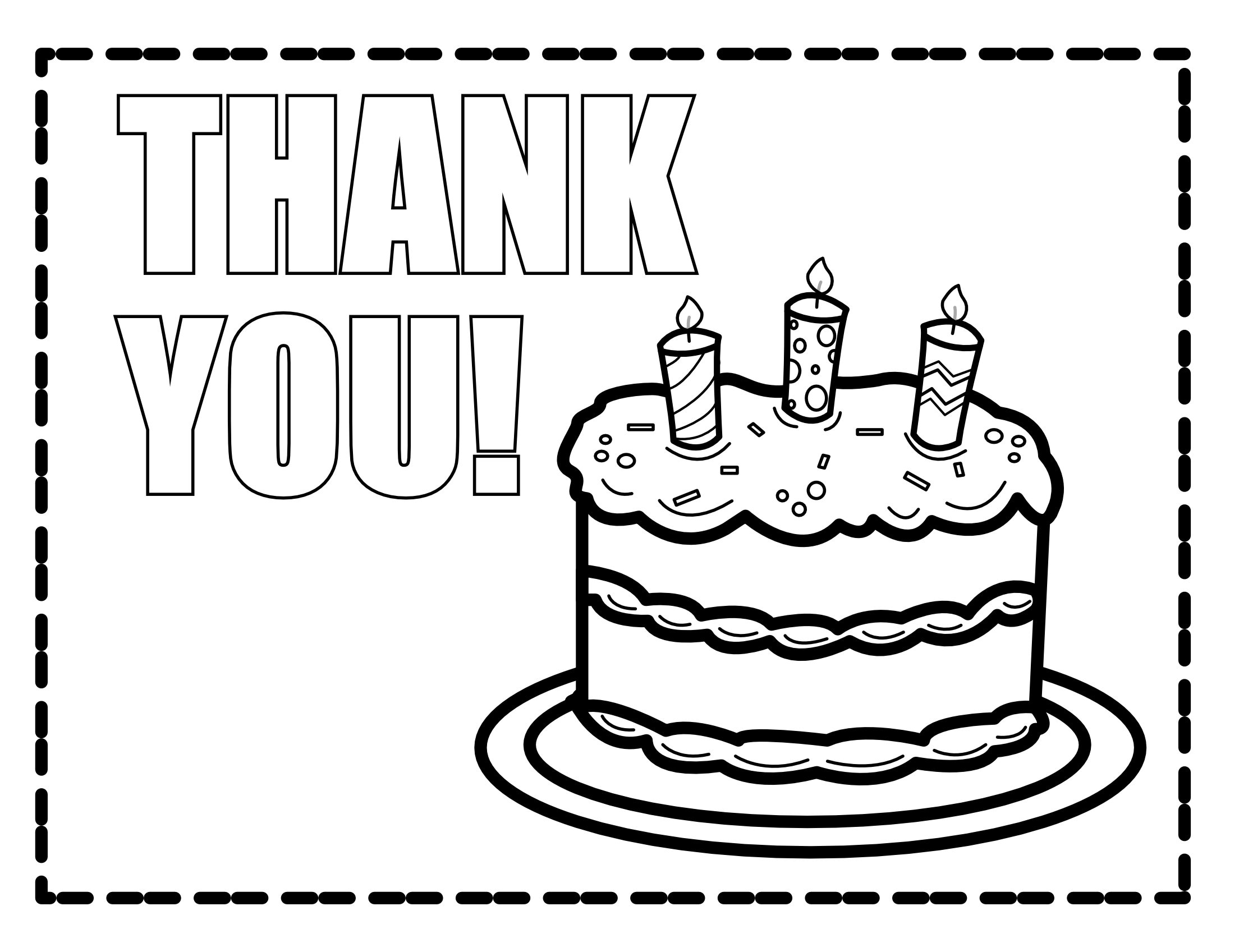 Coloring Thank You Birthday Card, Blank Notecard, DIY, Kids Coloring ...