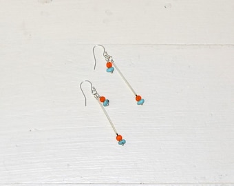 Porcupine Quill Earrings with Campitos Turquoise and Beach-style Glass