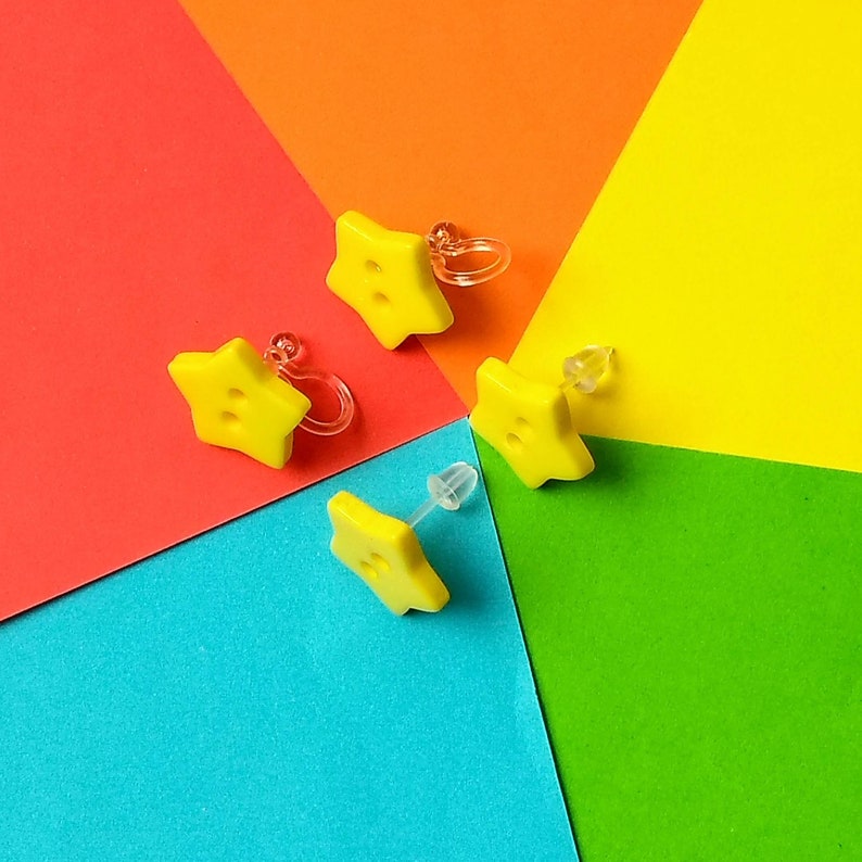 Star clip on earrings hypoallergenic plastic studs Etsy