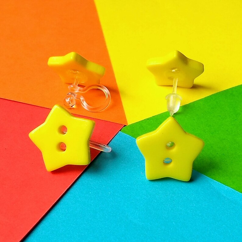 Star clip on earrings hypoallergenic plastic studs Etsy