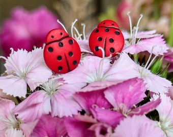 Clip-on Ladybird earrings, hypoallergenic plastic button jewelry