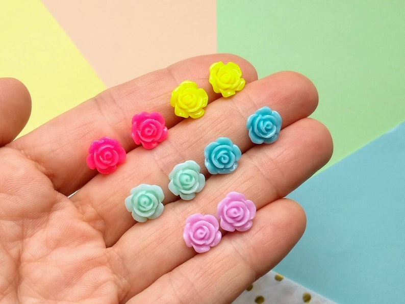 Hypoallergenic Rose Earrings Cute Flower Plastic Studs Etsy