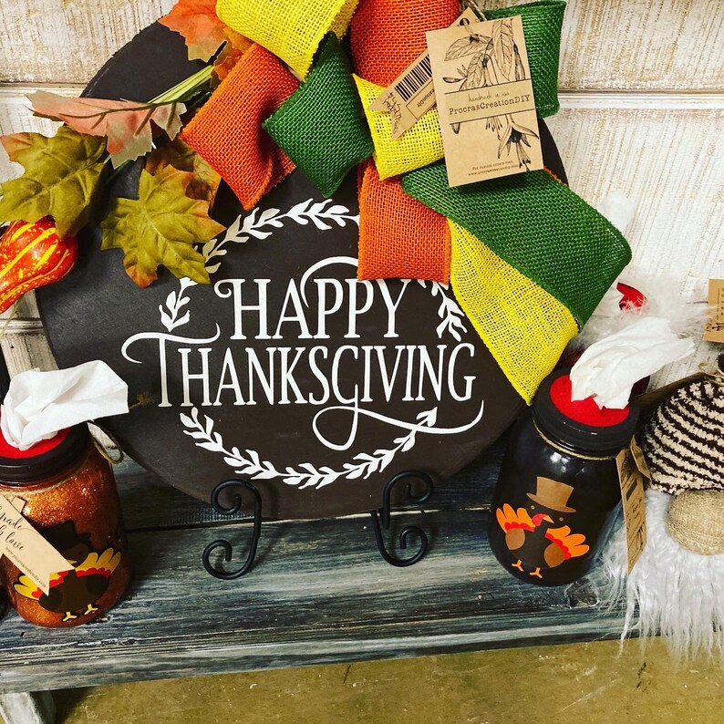 Happy Thanksgiving Round Door Hanger Wreath