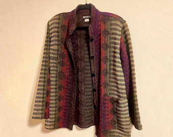 Vintage Artisan Arlene Wohl Hand Woven Wool Womens Jacket Size Medium