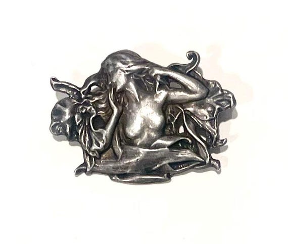 Vintage Sterling Victorian Design Woman and Flowers Brooch