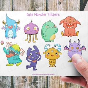 Feuille d’autocollants de monstre mignon, fabrication de cartes, autocollants de scrapbooking, planificateur, artisanat pour enfants, sac de friandises, monstre bleu, monstre violet, monstre vert, étiquettes cadeaux