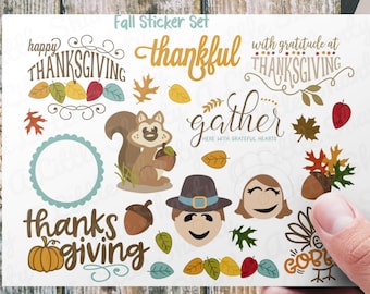 Fall Sticker Set, Card making, Scrapbooking, Planner, Journal, Paper Craft, Kids Craft,Autumn,Thanksgiving,Invitations,Turkey,Acorns,Leaves