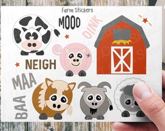 Farm Stickers/Embellishments,Card Making,Scrapbook,Planner,Journal,Children Crafts,Barn,Pig,Cow,Horse,Sheep,Moo,Oink,Treat Bag,Party favors