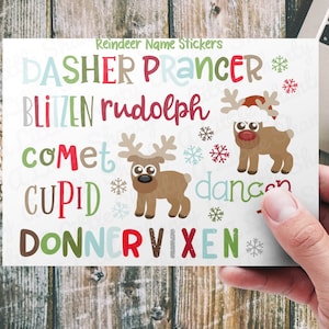 Autocollants/embellissements de nom de renne, fabrication de cartes, scrapbooking, planificateur, journal, créations en papier, créations pour enfants, invitations, Dasher, Rudolph, comète, Cupidon