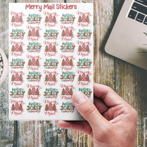 Feuille d’autocollants / embellissement Merry Mail, Fabrication de cartes, Scrapbook, Planificateur, Artisanat pour enfants, Livraison Holly Jolly, Courrier joyeux, Motif à carreaux, Arbres