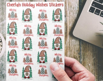 Cheetah Holiday Wishes Sticker Sheet/Embellishment, Card Making, Scrapbook, Planner, Kids Craft, Gnome, Merry Christmas,Happy Holidays,Plaid