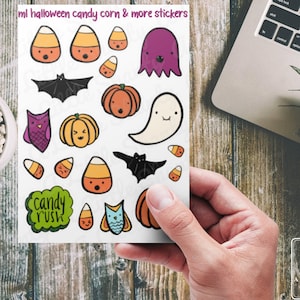 ML Halloween Candy Corn et plus d’autocollants/embellissements, fabrication de cartes, scrapbooking, planificateur, journal, artisanat pour enfants, hibou, citrouille, bonbons au maïs, chauves-souris, fantôme