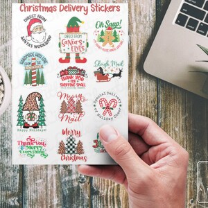 Feuille d’autocollants de livraison de Noël/embellissement, fabrication de cartes, scrapbooking, planificateur, journal, elfe, livraison spéciale, Père Noël, bonhomme en pain d’épice, arbres à carreaux