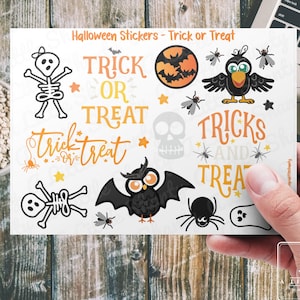 Halloween Stickers Trick or Treat/Embellishments,Card Making,Scrapbook,Planner,Journal,Kids Craft,Spooky,Flies,Skeleton,Owl,Bats,Spider,Crow