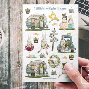 Stickers Un peu de Pâques, stickers lapin vintage, Stickers printemps, Stickers agenda, album de Pâques, fait main, camping-car rétro, cadeau