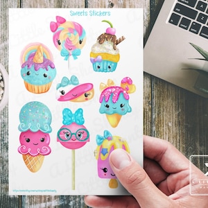 Bonbons feuille d'autocollants, Fabrication de cartes, Fournitures pour scrapbooking, Agenda, Loisirs créatifs pour enfants, Étiquettes cadeaux, Sachet de friandises, Crème glacée, Cup Cake, Sucette, Kawaii