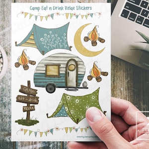 Stickers Camp Eat and Drink Relax, Camping, Caravane Rétro, Feu De Camp, Tentes, Stickers Aventure, Agendas, Scrapbooks, Carnets De Voyage, Loisirs Créatifs