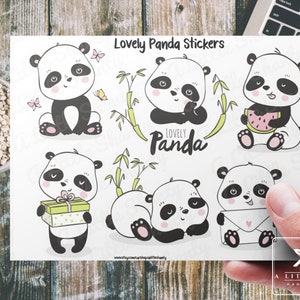 Adorable feuille d'autocollants panda, Fabrication de cartes, Stickers pour scrapbooking, Agenda, Loisirs créatifs pour enfants, Sac de friandises, Étiquettes cadeaux, Pandas, Animaux de zoo
