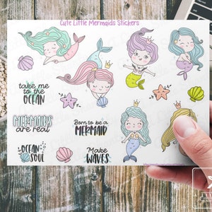 Stickers petite sirène mignonne - Stickers océan kawaii, Stickers agenda, Scrapbooking, Sous la mer, Esthétique de plage, Stickers faits main