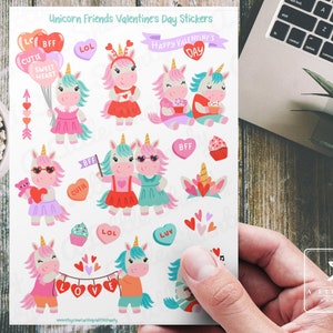 Einhorn Freunde Valentinstag Aufkleber, Kartenherstellung, Scrapbook Aufkleber, Planer, Kunsthandwerk, Einhörner, Candy Hearts, BFF, Cutie, Cupcakes, Liebe