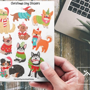 Feuille d'autocollants pour chien de Noël,Fabrication de cartes,Scrapbooking,Agenda,Réalisations manuelles pour enfants,Étiquettes à cadeaux,Sac de friandises,Chiens,Bonnet de père Noël,Animaux de compagnie,Carlin,Teckel,Berger,Husky