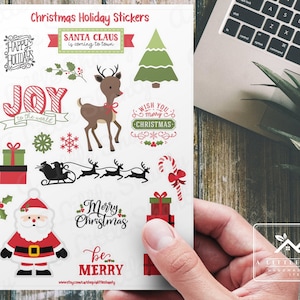 Feuille d'autocollants pour les fêtes de Noël, autocollants traîneau mignon père Noël renne pour agendas, albums de coupures, journaux intimes, travaux manuels des fêtes