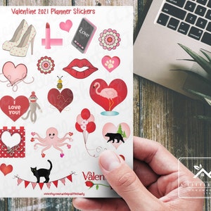 Foglio di adesivi per planner di San Valentino, adesivi carini con cuori e amore per diari, album di ritagli, agende, biglietti, lavoretti di San Valentino