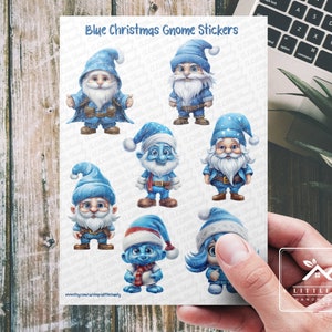 Autocollants Gnome de Noël bleus, Fabrication de cartes, Scrapbook, Planificateur, Tags, Autocollants pour enfants, Joyeuses Fêtes, Gnomes de vacances, Gnomes festifs